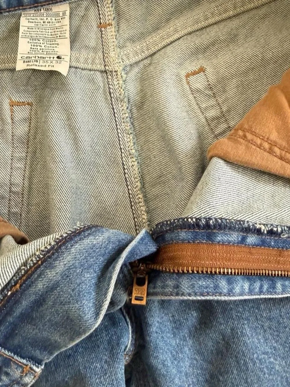 Vintage Carhartt B460 LVB Relaxed Fit Leather Patch Jeans 35x32